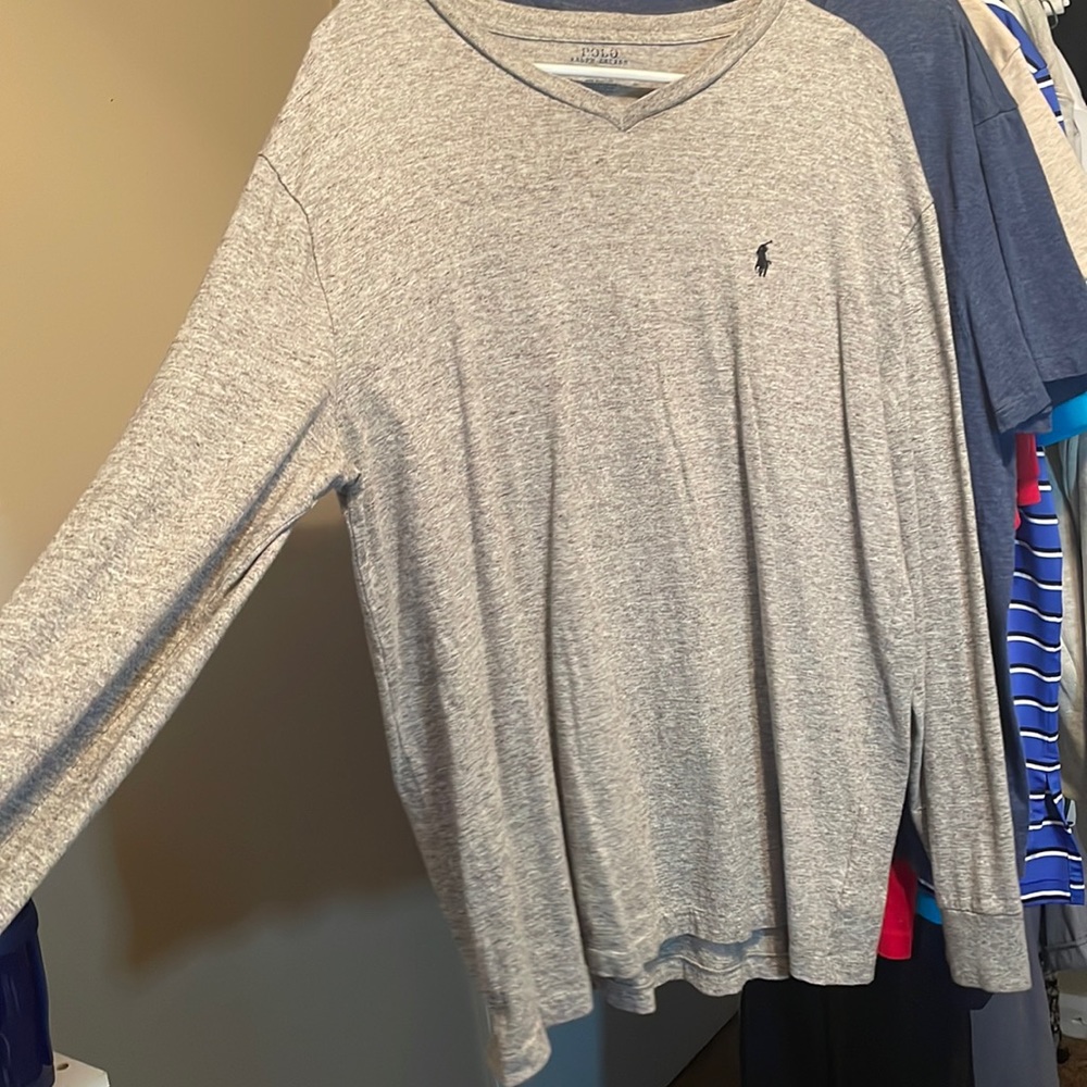 Men’s Grey Longsleeve V-neck Polo *ALL POLO 2/$30*